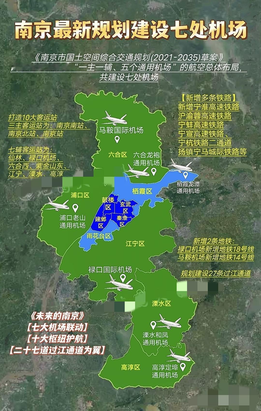 南京未来国土空间规划出炉，7大机场联动，10大枢纽站护航，27条过江通道。203