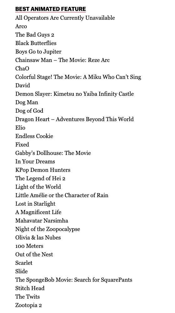 2026年第98届奥斯卡最佳动画长片35部短名单公布，《罗小黑战记2》入围，《哪