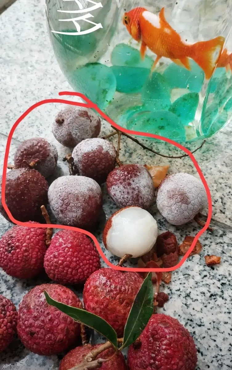 家人们我都无语了！老妈不知道听谁说，把荔枝冰冻起来，会更好吃，于是冰了一大把，今