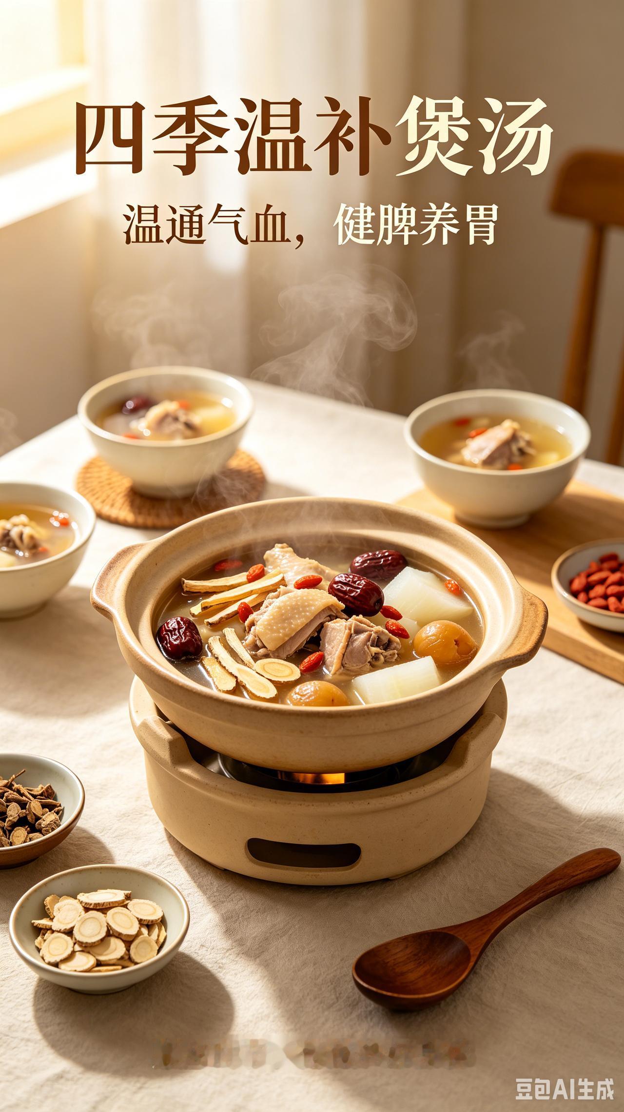四季温补煲汤，顺应时节养好身体温补煲汤最适合秋冬季节饮用，初春寒气未消时，