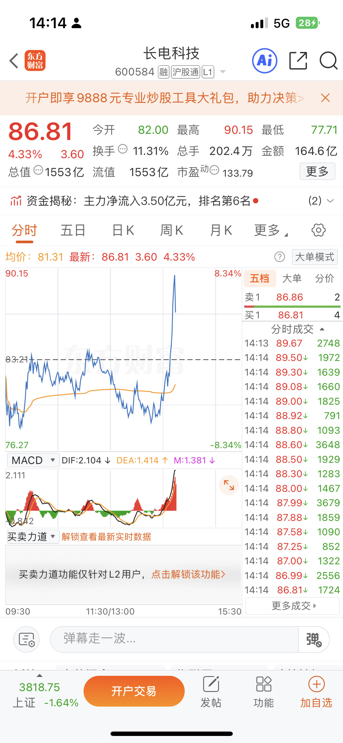 反复翻看电脑屏幕，生怕自己看错数字：华天科技‑9.95%、中际旭创‑10.06%