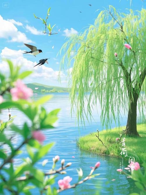 上联：春留风细清云起，下联：秋至霜凝雁字归，下联：夜静月明疏星稀。