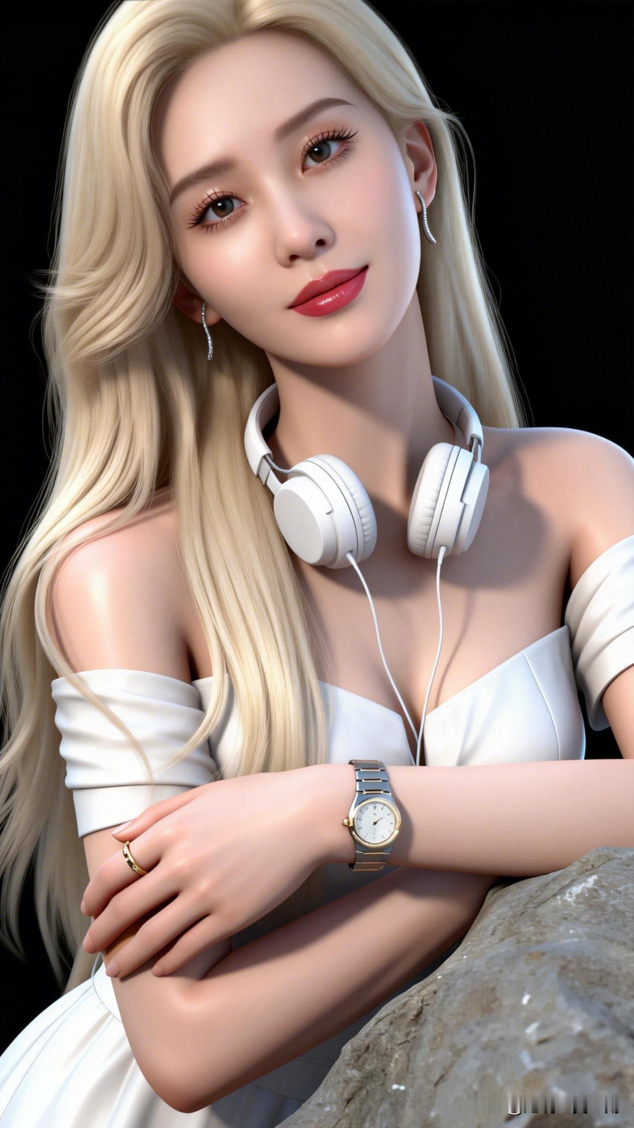 金发玉腕，耳机轻抚。一眼沦陷的神级美图温柔女神风，白色连衣裙搭配耳机，优雅动人