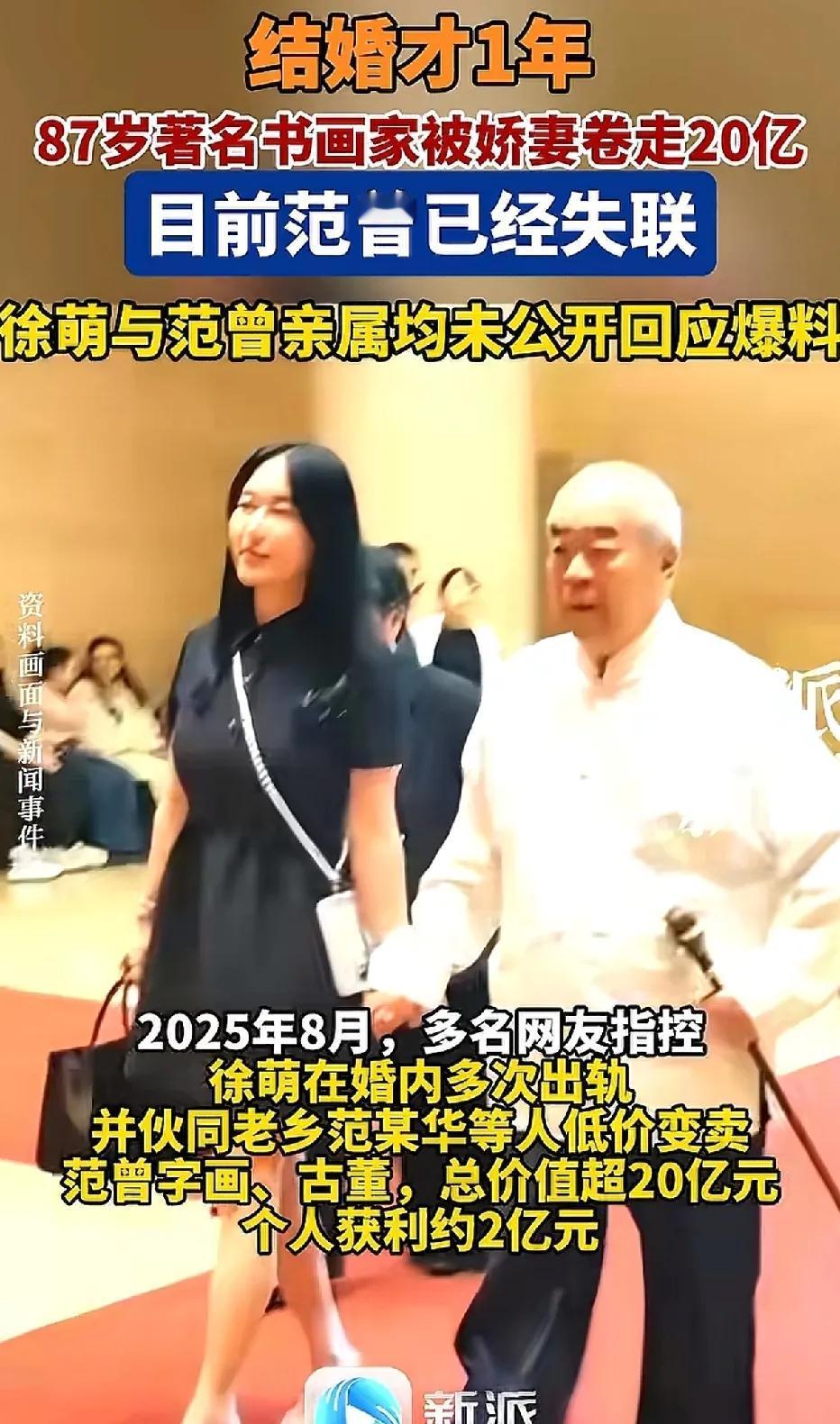 87岁画家范曾，被小50岁的妻子徐萌卷走20亿？据说徐萌联合她的老乡，把范曾的字