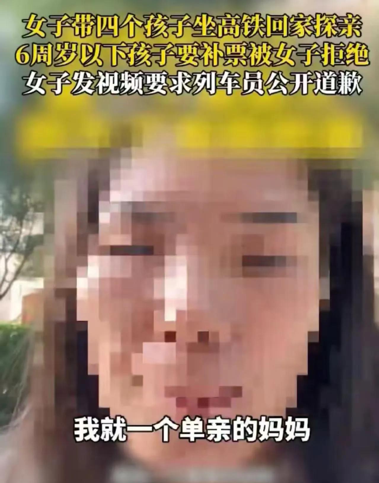 吵翻了！单亲妈妈带4个孩子坐高铁，其中两个孩子不满6周岁，乘务员却要求她补3张儿