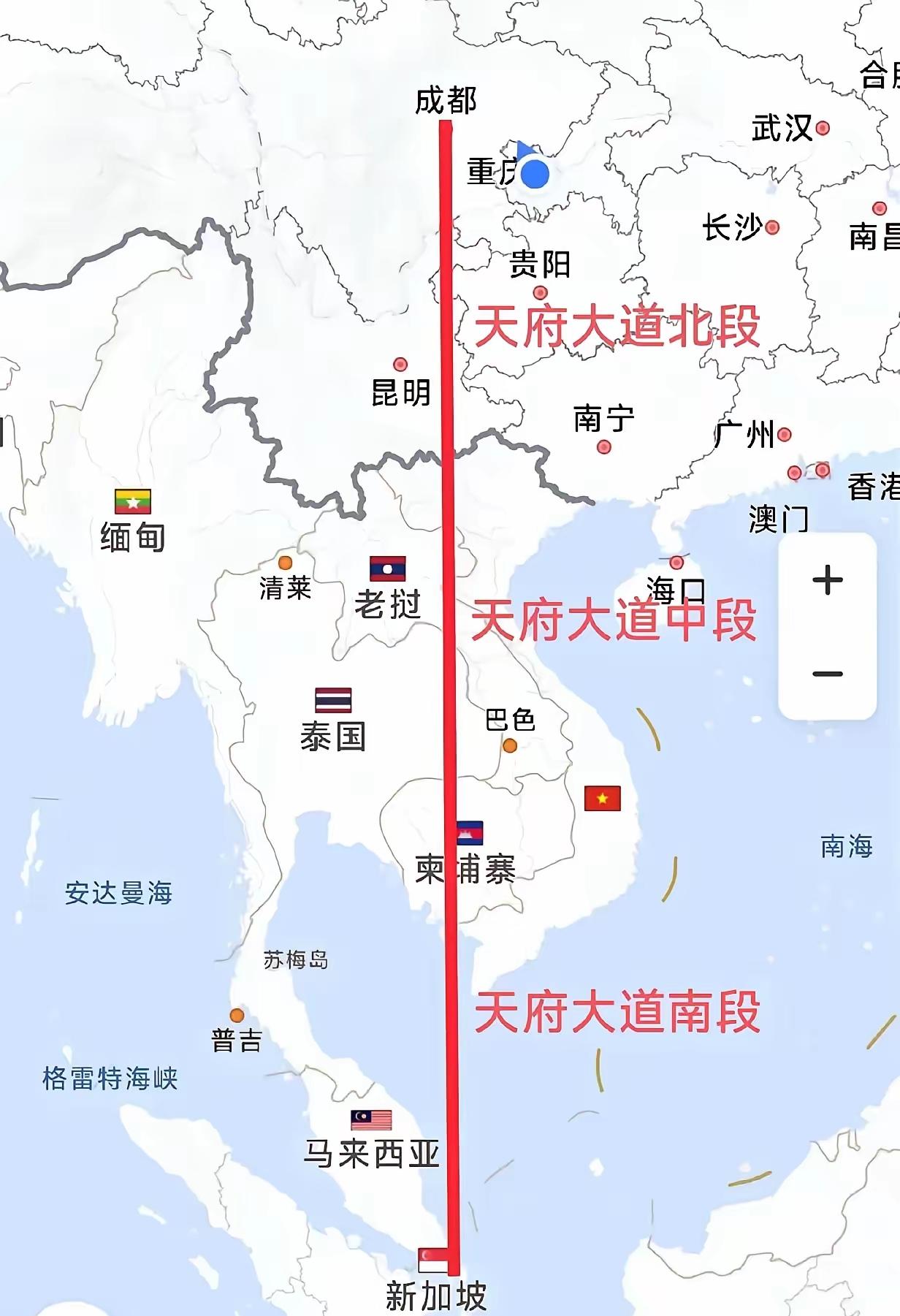 天府大道，应该就是按字面意思理解，不是从成都到哪里哪里。不是网友所说的从成都