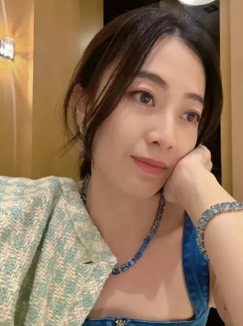 刘銮雄老婆甘比的照片，就脖子上的项链和手上戴的手链都价值不菲，全是宝石，这富贵的