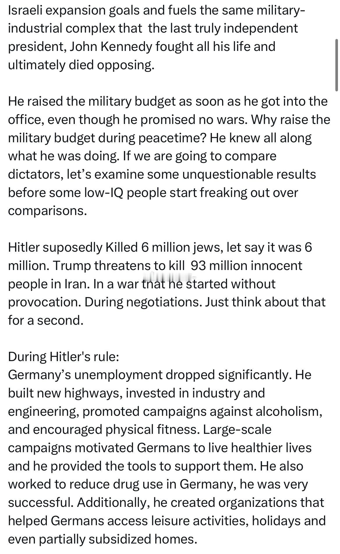 一个白人川粉的长推文：“特朗普在美国执政期间发生了什么？我们来看看。新战争！军工