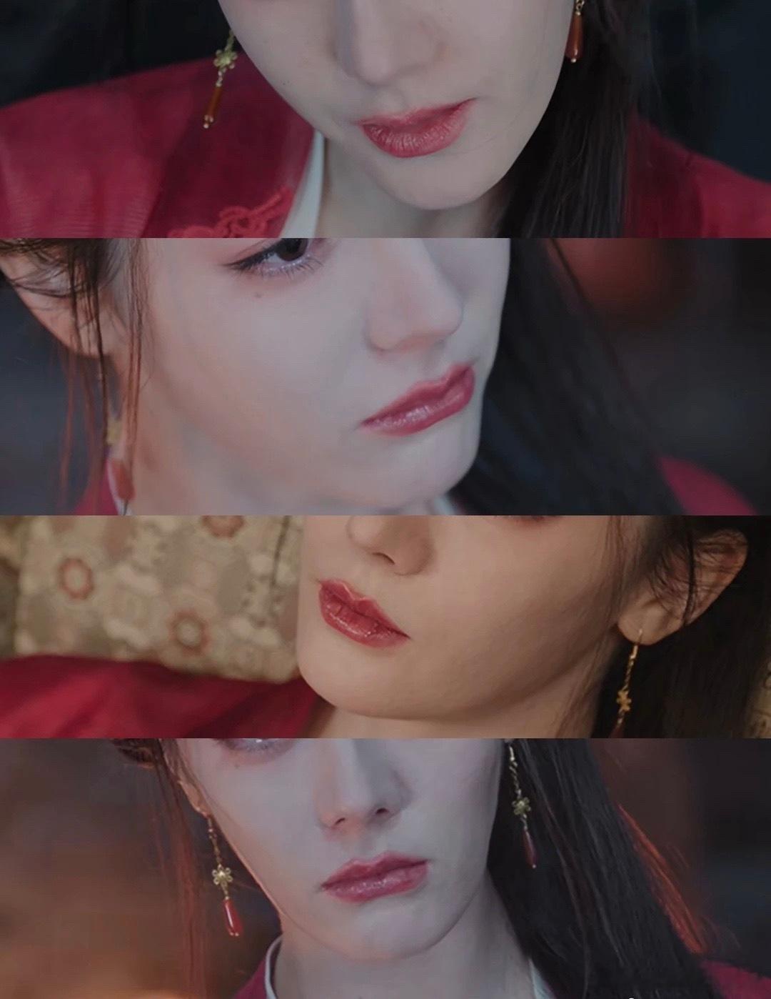 其实是热巴随着年龄增大，嘴唇越来越薄。嘴唇越薄，就会拉长人中，显老气。化妆师想用