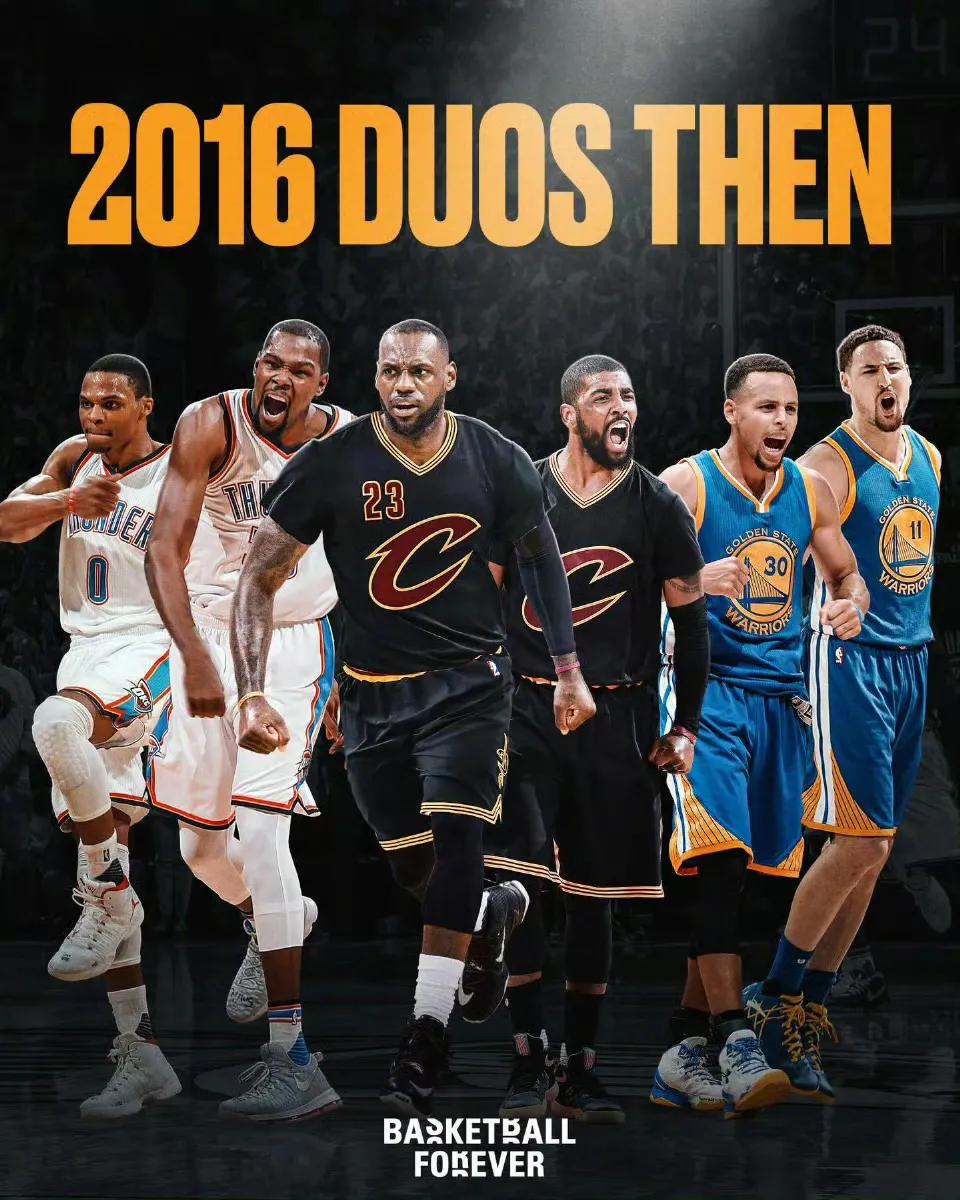 2016年：威少在雷霆杜兰特在雷霆詹姆斯在骑士欧文在骑士库里在勇士克莱