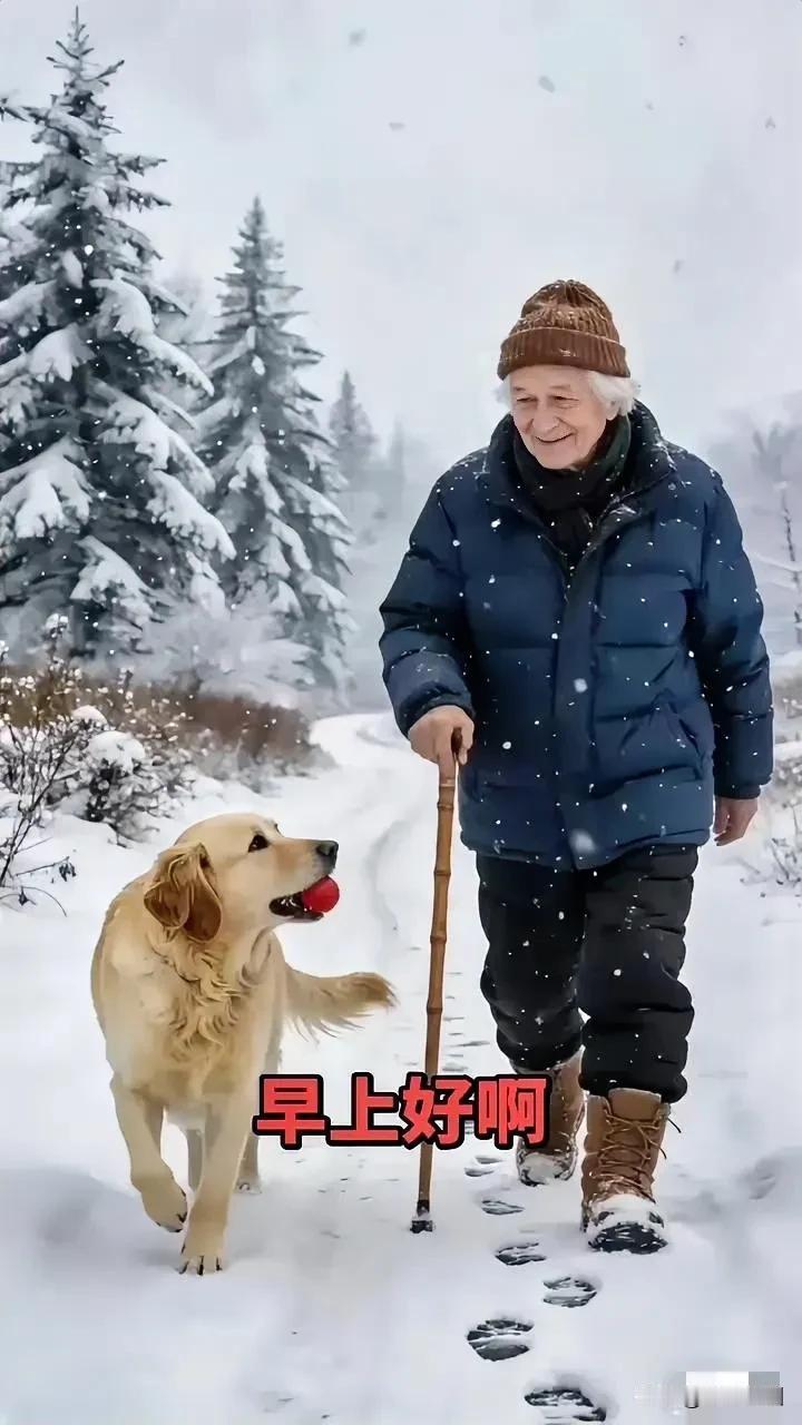 冬日暖阳下，奶奶与金毛的温馨散步🌨️🐾