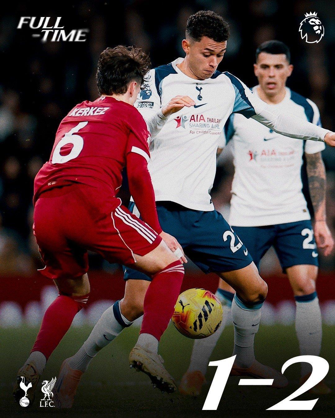 全场比赛结束，九人热刺1-2利物浦coys比赛第30分钟，西蒙斯被直红罚下。下