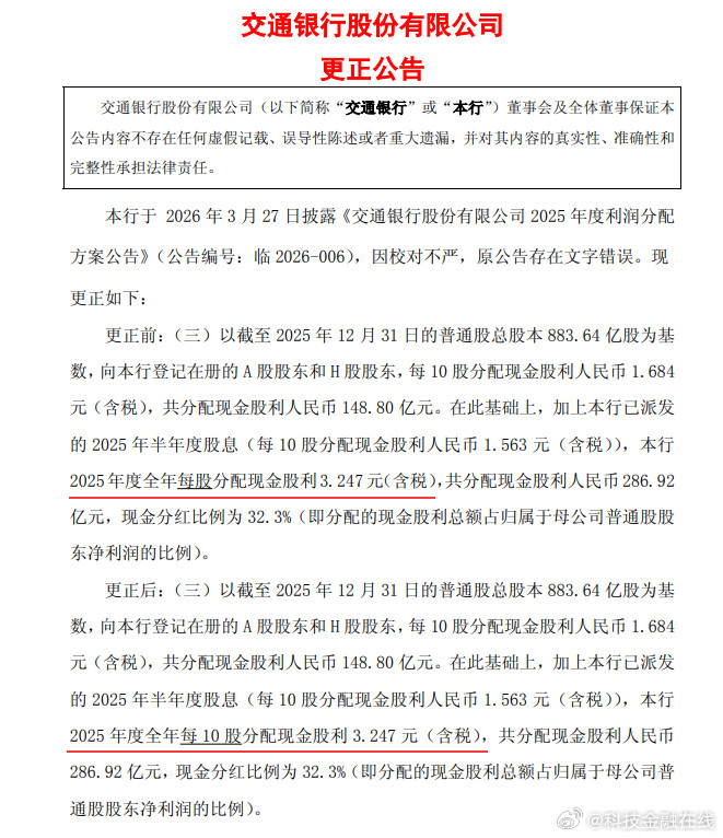 【罕见！15.5万亿的交通银行公告现乌龙董秘曾获5A评级】3月31日，交通银行