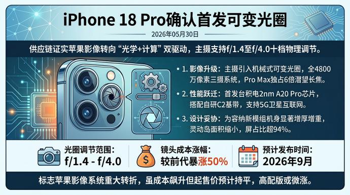 果粉狂喜！iPhone18Pro相机终于站起来了因为众所周知的原因，苹果这代新