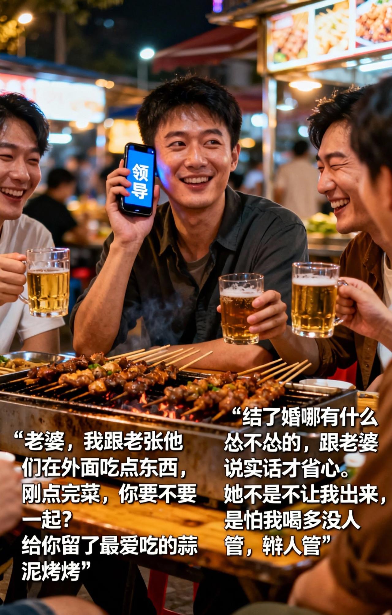 哥们悄悄出来和朋友喝酒，突然老婆打来电话，哥们一句话让在场朋友佩服!刚坐下