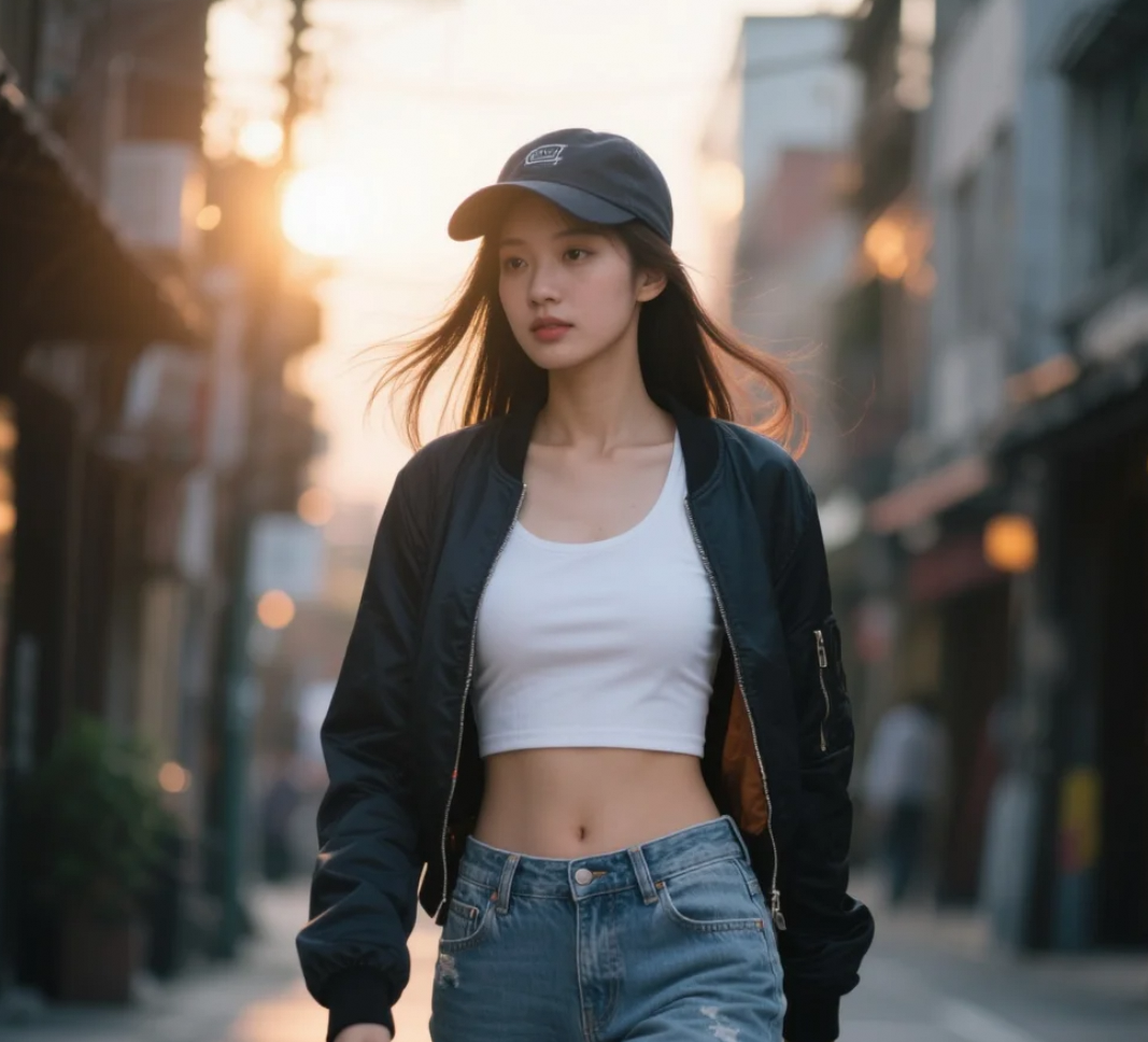 夹克配牛仔裤，她就是行走的高级感本感