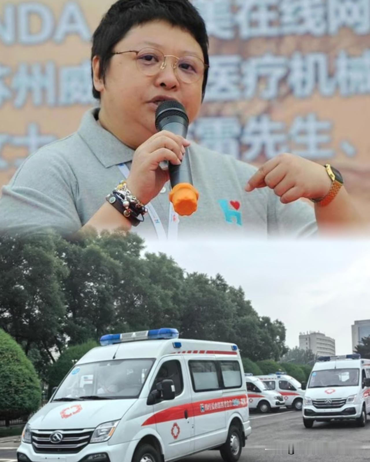 韩红基金会去年捐了30辆救护车给内蒙古。月捐人布蓉蓉站在锡林郭勒的乡医院门口，数