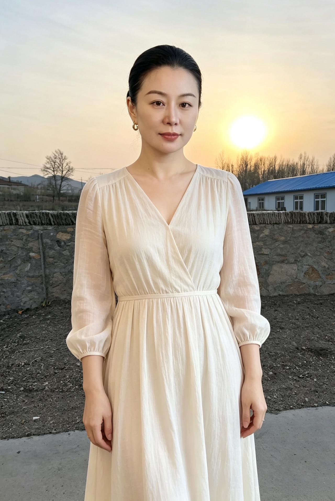 夕阳为幕素裙为衣你站在黄昏里宛如岁月的使者宁静而端庄把远方的风景都变成