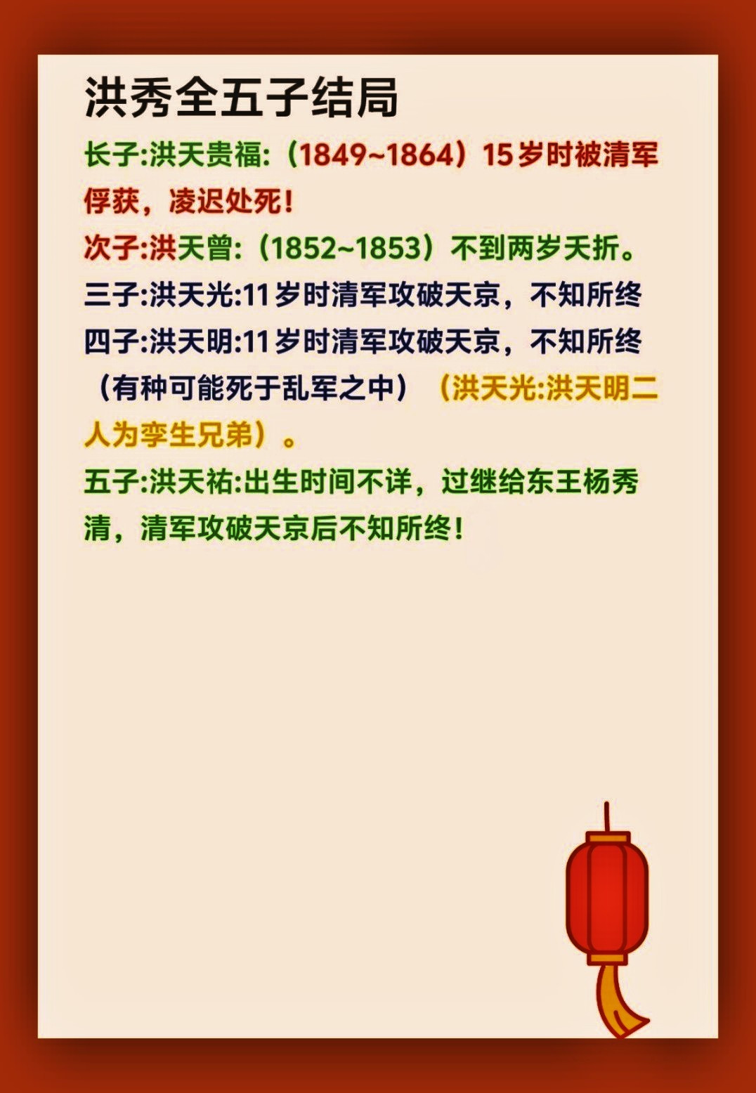洪秀全五子结局