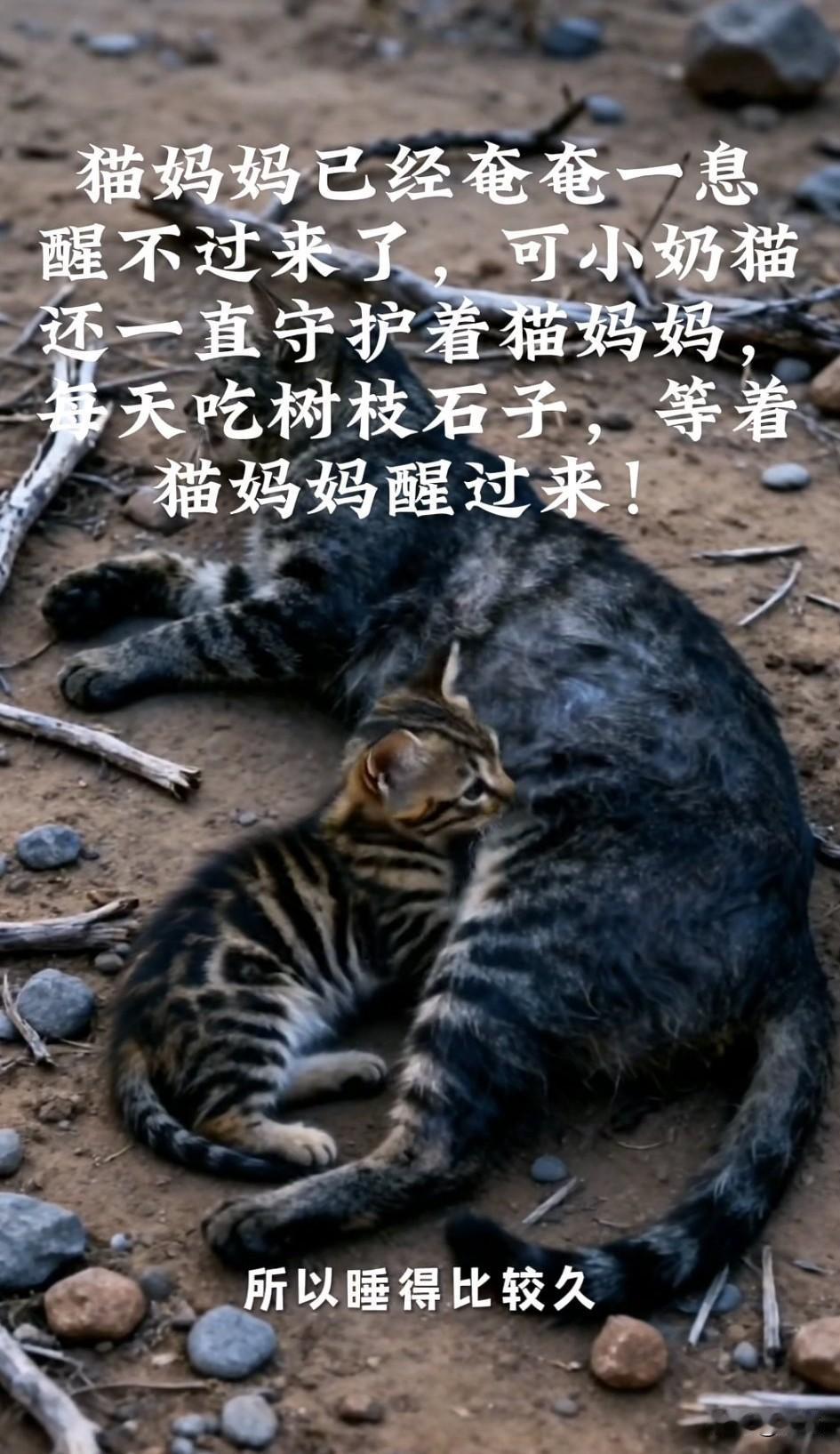 泪目了！一只流浪猫妈妈因为生病已经奄奄一息醒不过来了，可它的孩子依旧无时不刻一直
