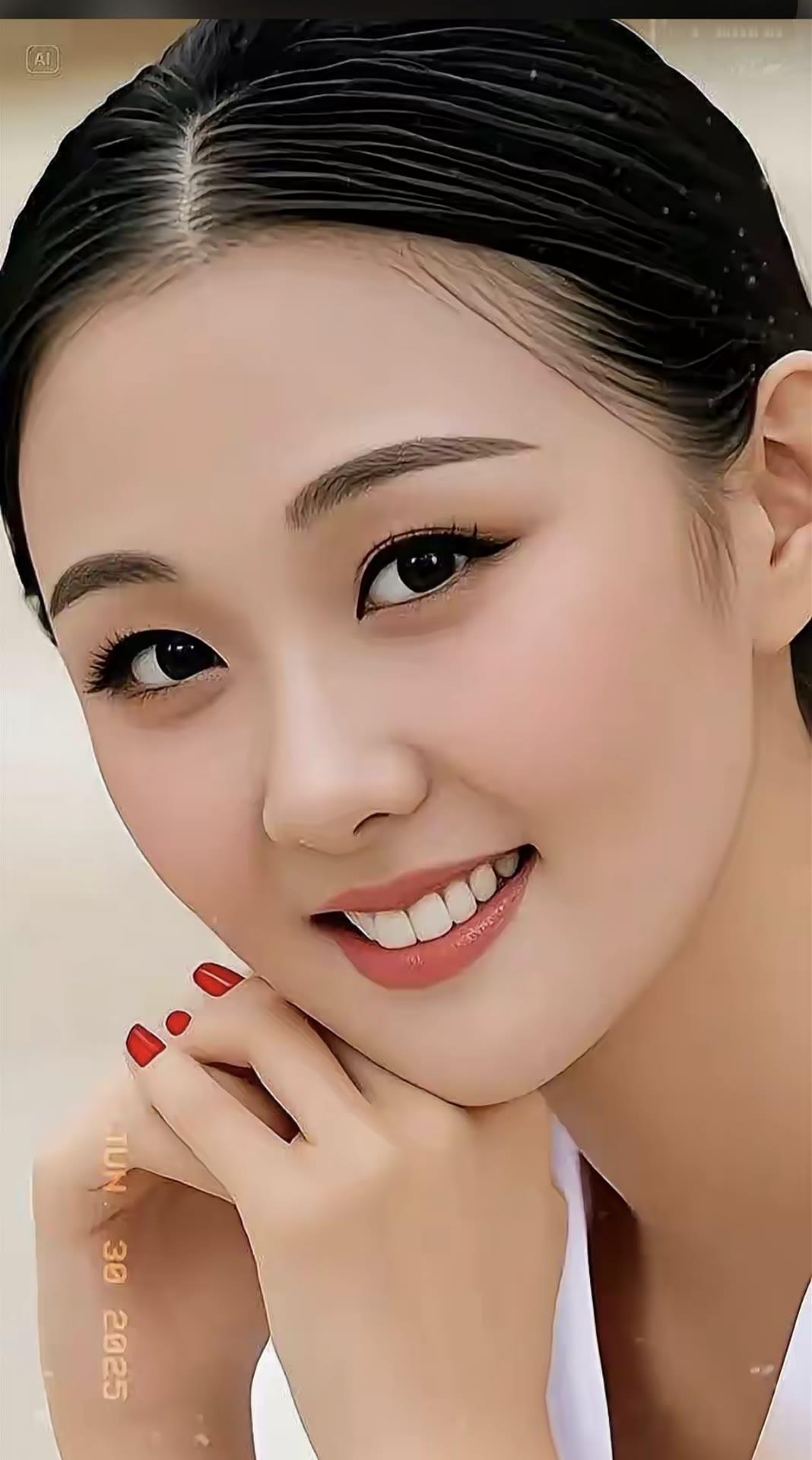 甜美微笑，红唇轻启，温柔动人