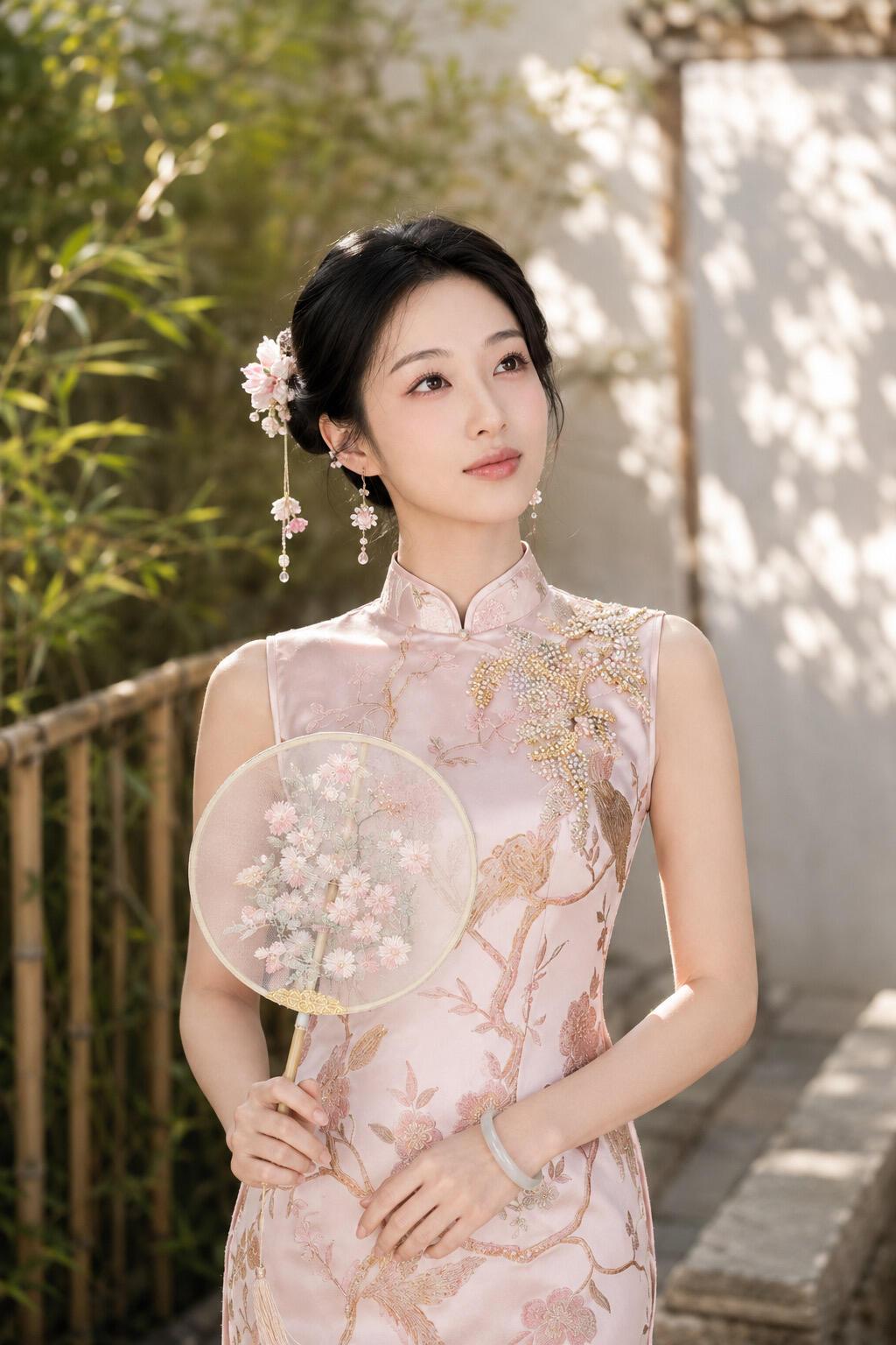 温婉古典花间仙子粉黛轻纱韵味悠长温婉素裙之韵尽显东方韵味古典温婉美人水墨粉色