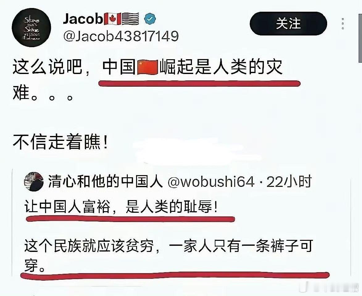 润人高华在国外过得惨兮兮，毫无优越感就恨不得全中国人比他们更惨现在中国崛起，最恨