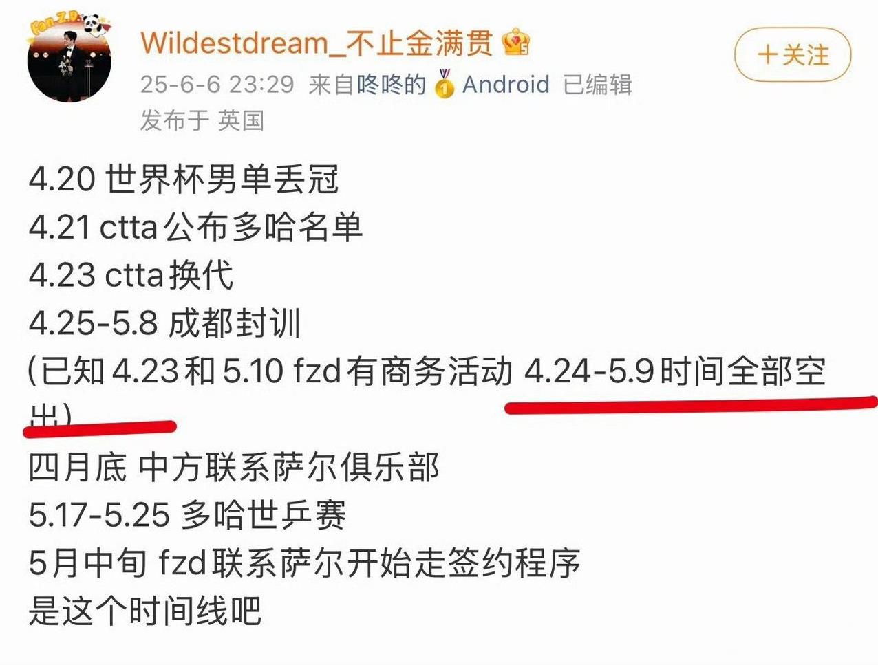 #全国人民都想樊振东回来打球#今年5月的多哈世乒赛前，樊振东一直想回来参赛，他