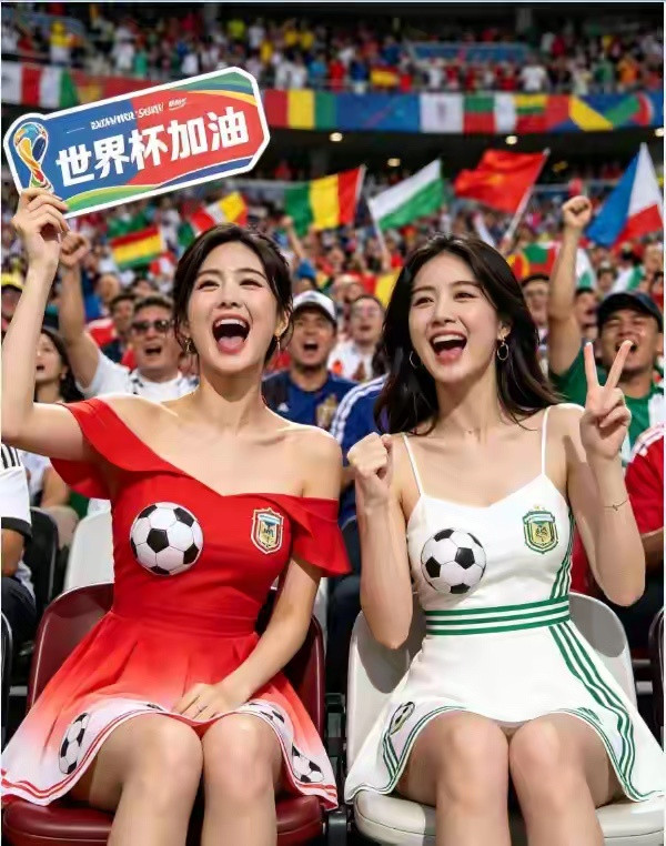 世界杯绝色女球迷-第三弹韩国美女球迷齐握拳呐喊，红色短款穿搭元气吸睛，满场都是沸