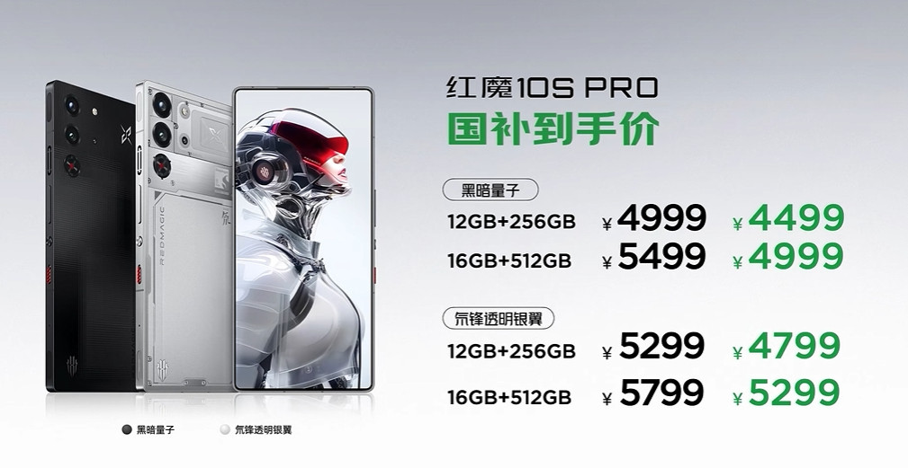 红魔10SPro国补后4499元起红魔10SPro＋国补后5499元起红魔1