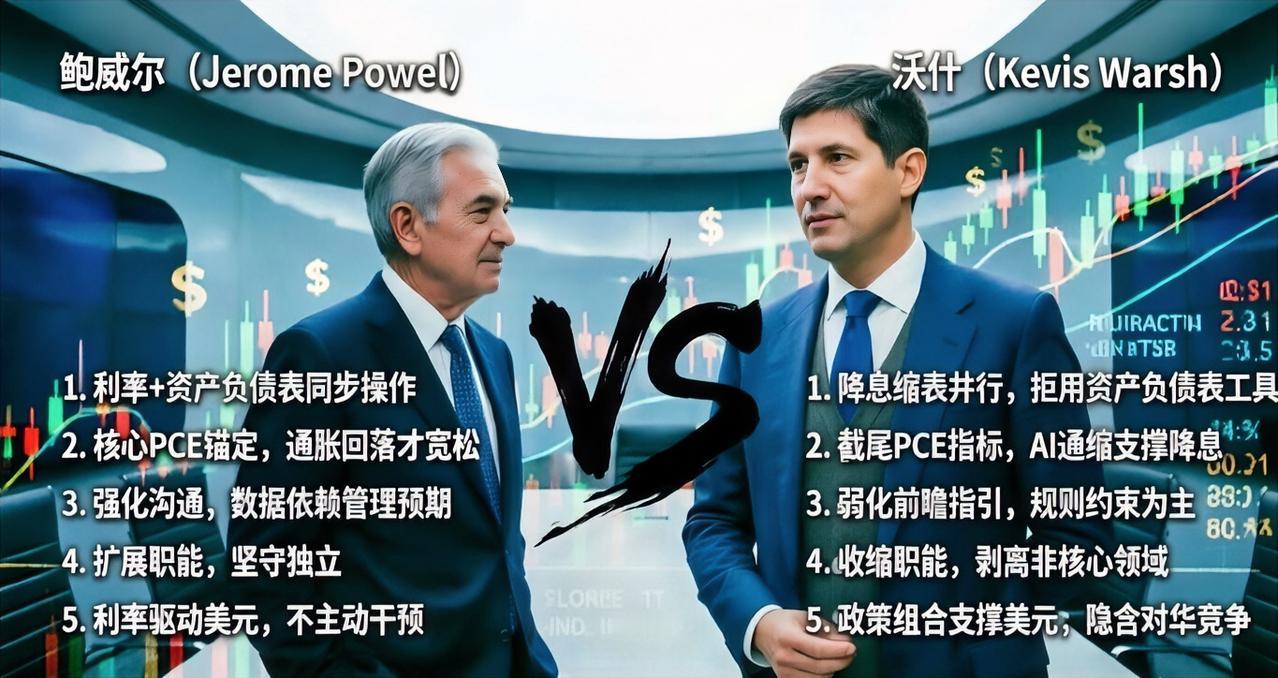 凯文沃什和鲍威尔主要观点对比。5月15日新任美联储主席凯文沃什就要上任了，这