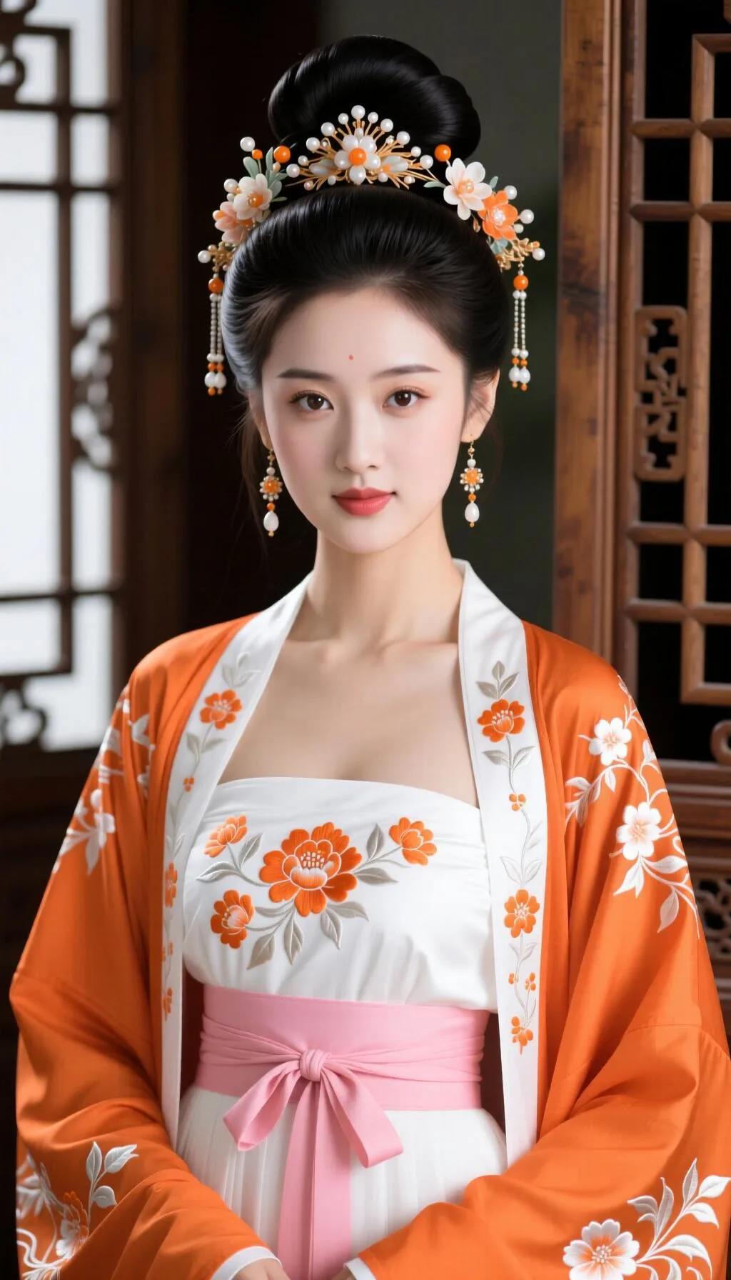 古典美人，花钿妆点，红衣飘逸，古风韵味十足。