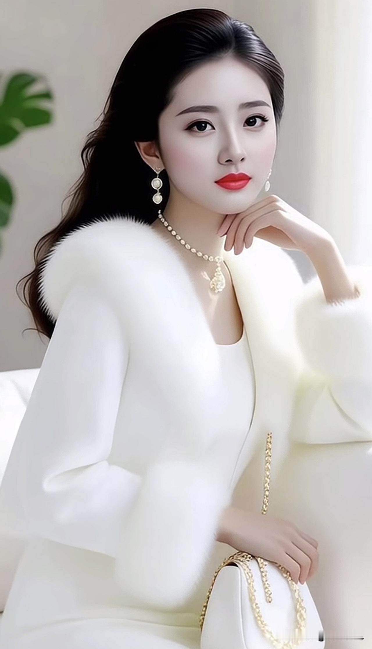 优雅白衣少女，精致妆容，闪耀珠宝，气质满分！💄✨👗温柔白衣少女梦幻红唇少女