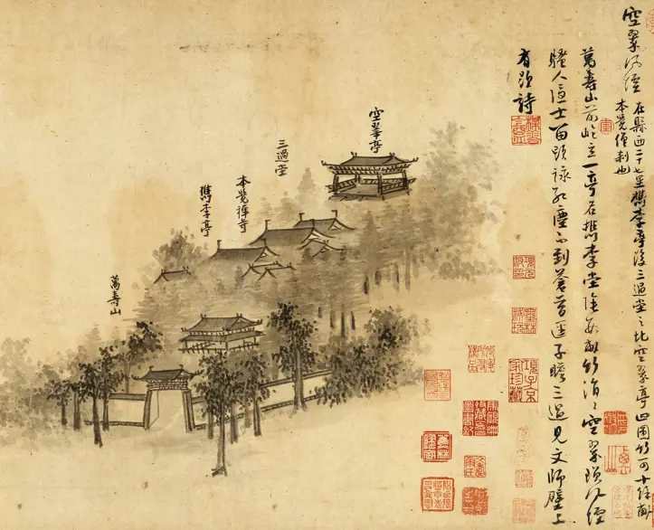 元吴镇嘉禾八景。吴镇，元代著名画家、书法家、诗人，擅画山水、梅花、竹石，与黄