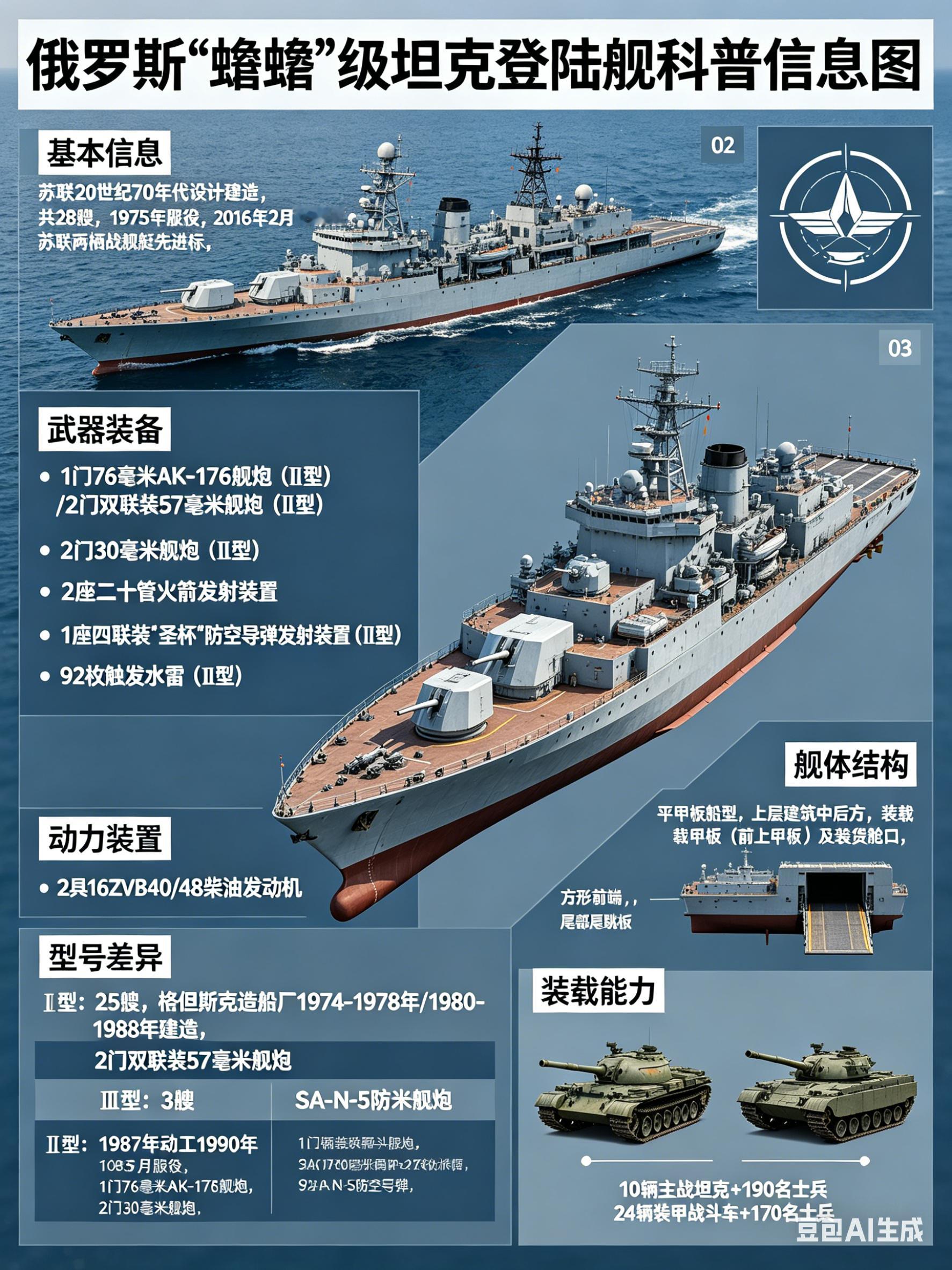 军事ai新视野俄罗斯“蟾蜍”级坦克登陆舰“蟾蜍”级坦克登陆舰是苏联于20世纪7