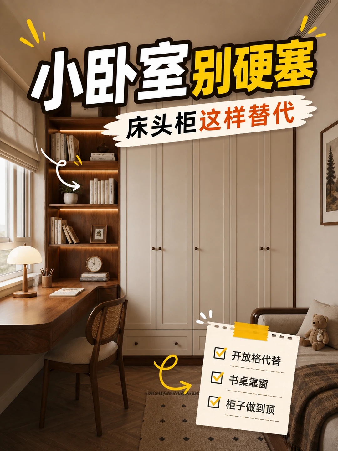 小卧室别硬塞床头柜，这样做更香
