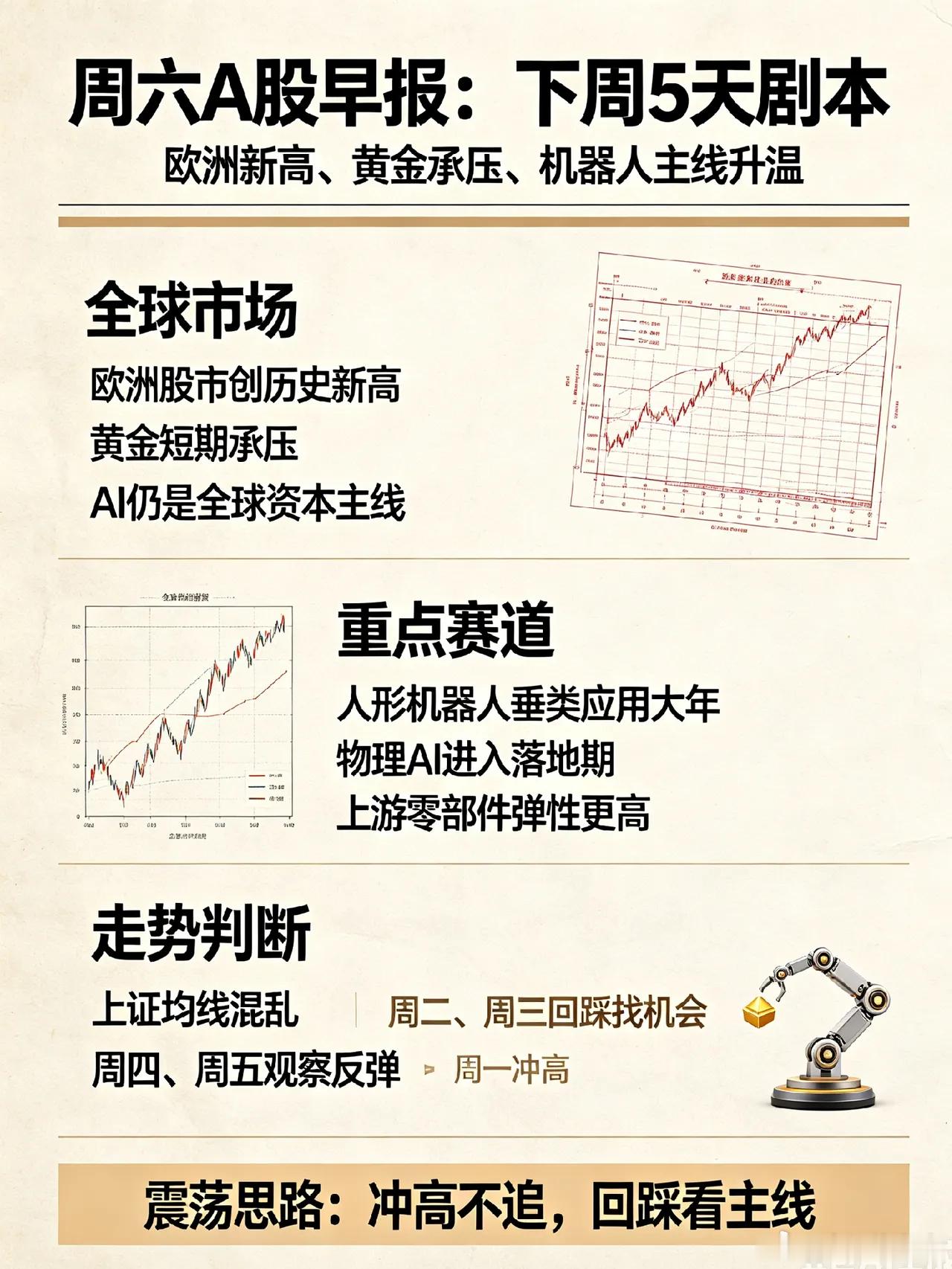 周6,欧洲股市创历史新高,下周A股5天剧本来了！今天早上我说三件事：①摩根大通：