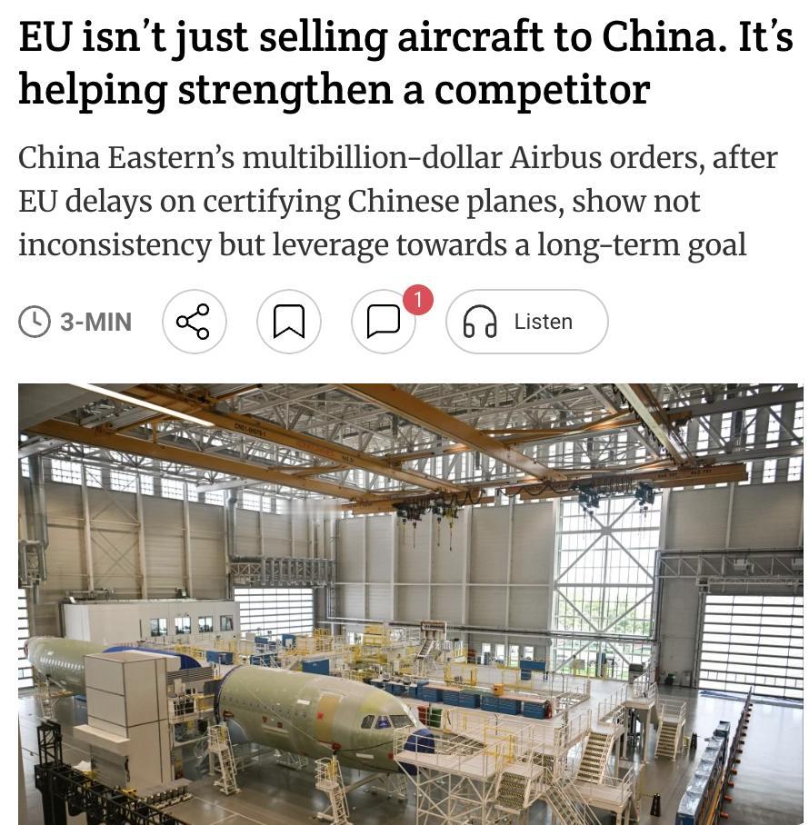 外媒：中国大量采购空客飞机，并不代表放弃发展国产航空，而是一种更长期的战略布局。
