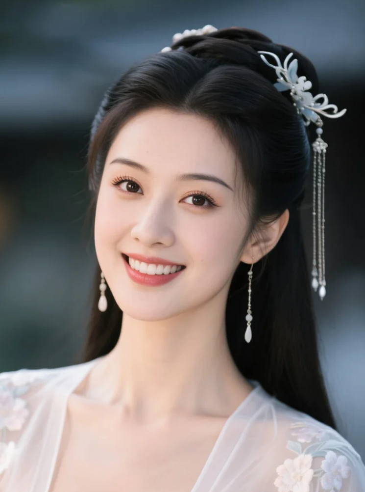 长发随风舞，回眸一笑心都化了。