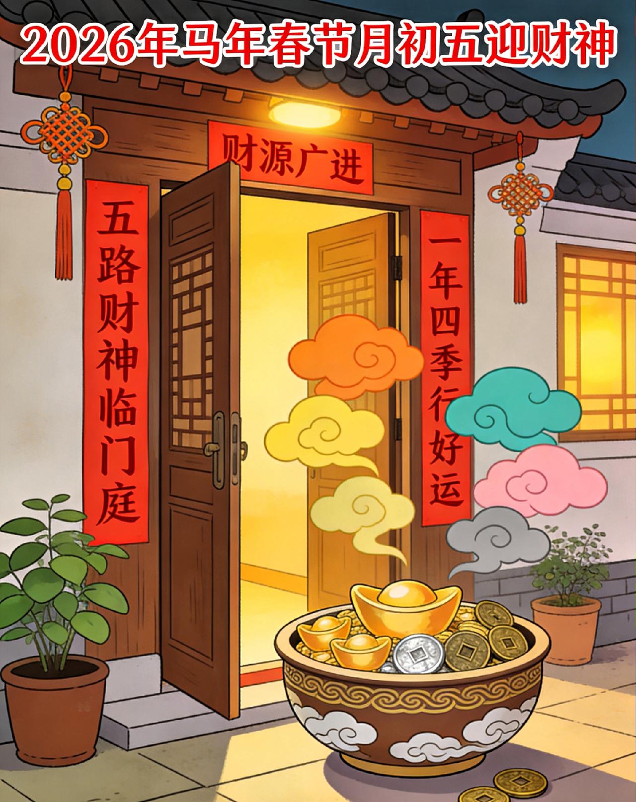 正月初五迎财神，是民间流传已久的年俗，寄托着大家对新一年生活和顺、收入稳定的美好