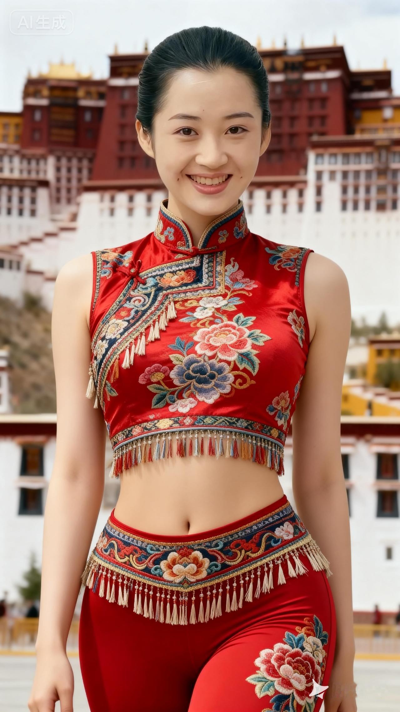 在布达拉宫前，穿旗袍的姑娘笑靥如花🌸✨