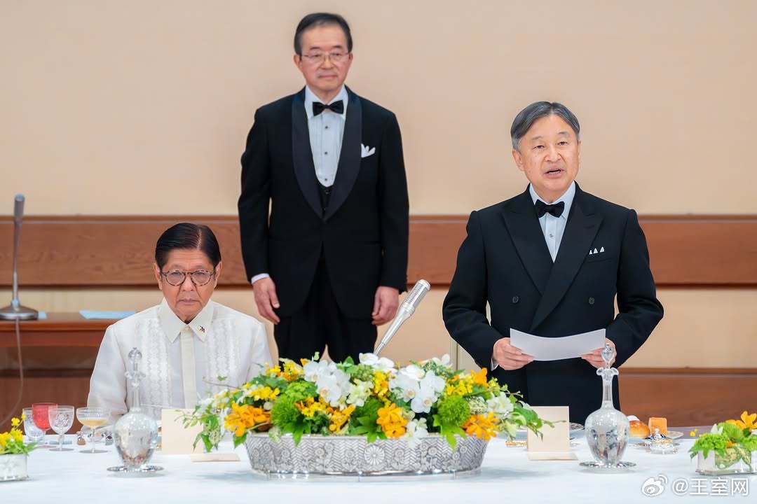 日本皇室5月27日，德仁天皇和雅子皇后在皇宫为国事访问的菲律宾总统小费迪南德·
