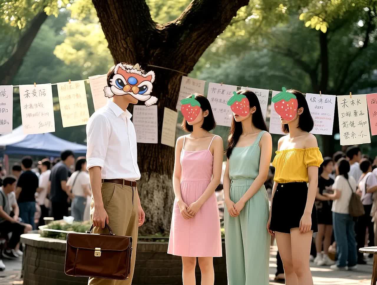 男子同时被三位女子相中，本是好事，可下一秒却招来众人围攻！在北京的相亲角