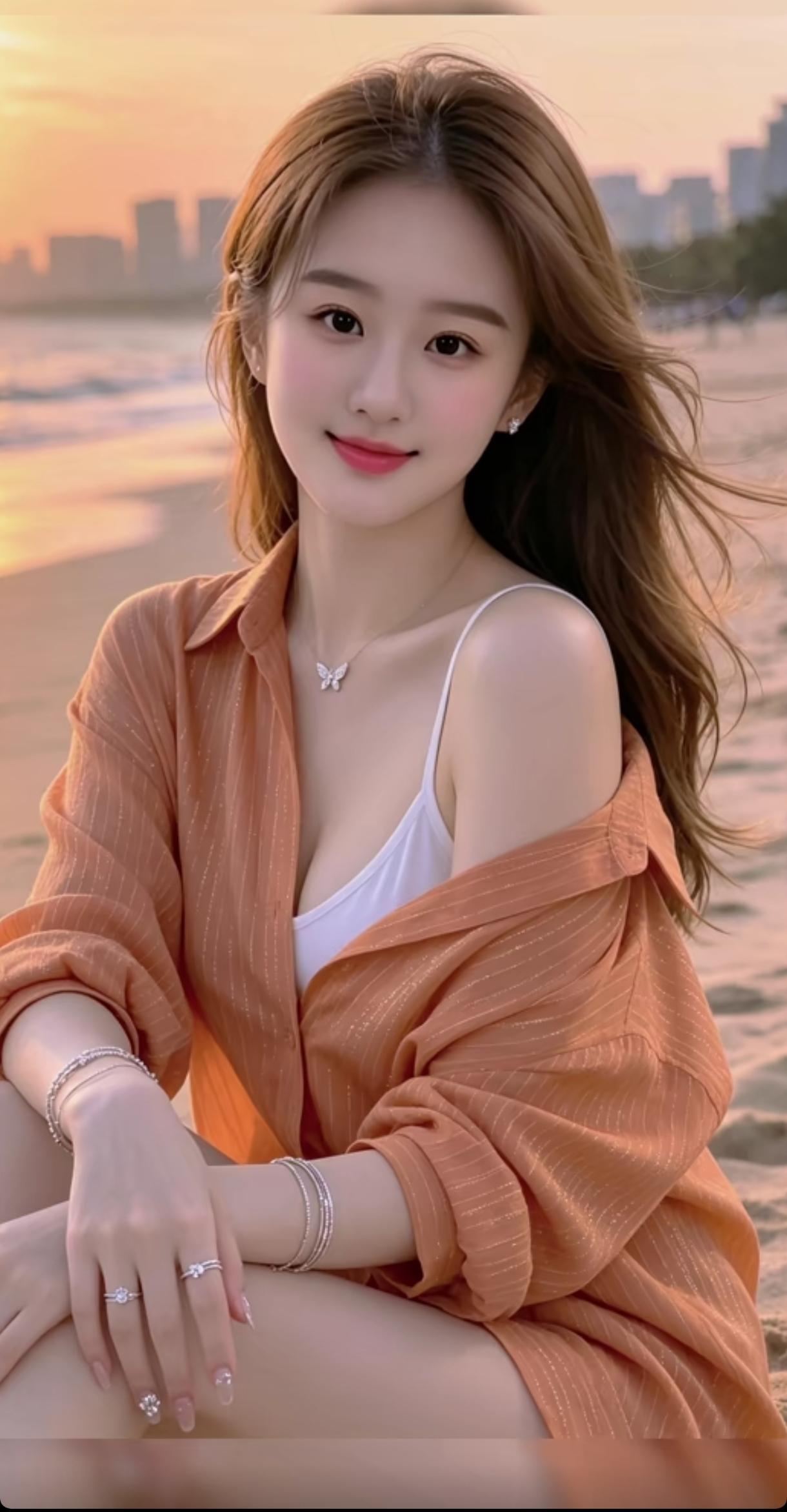 海边少女，温柔微笑，阳光沙滩，浪漫时光分享一张在海边的照片海边元气少女海边度