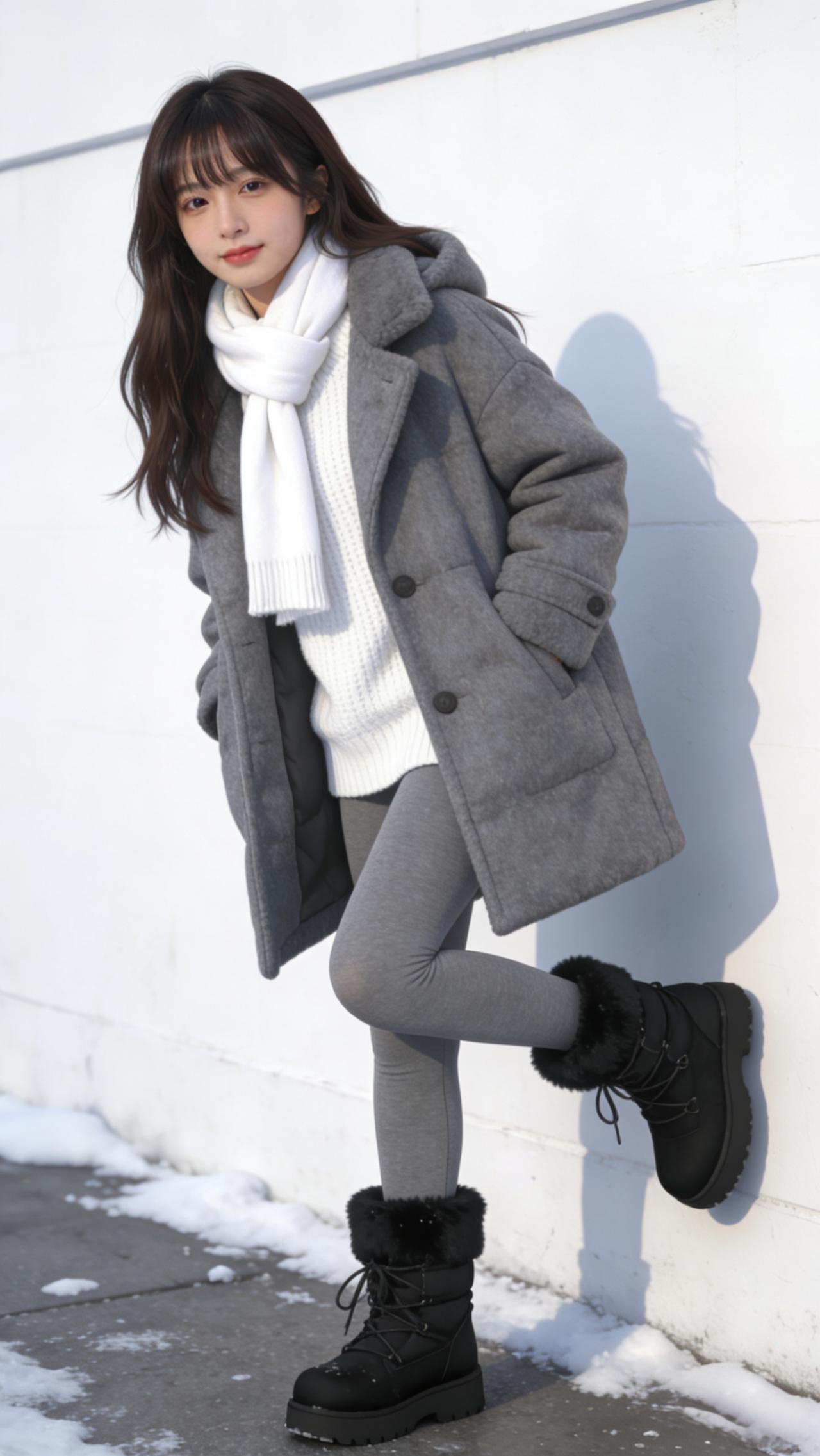 冬日穿搭指南：灰色大衣+白色围巾，温暖又时尚！在穿搭上如何穿出高级感?大衣灰色