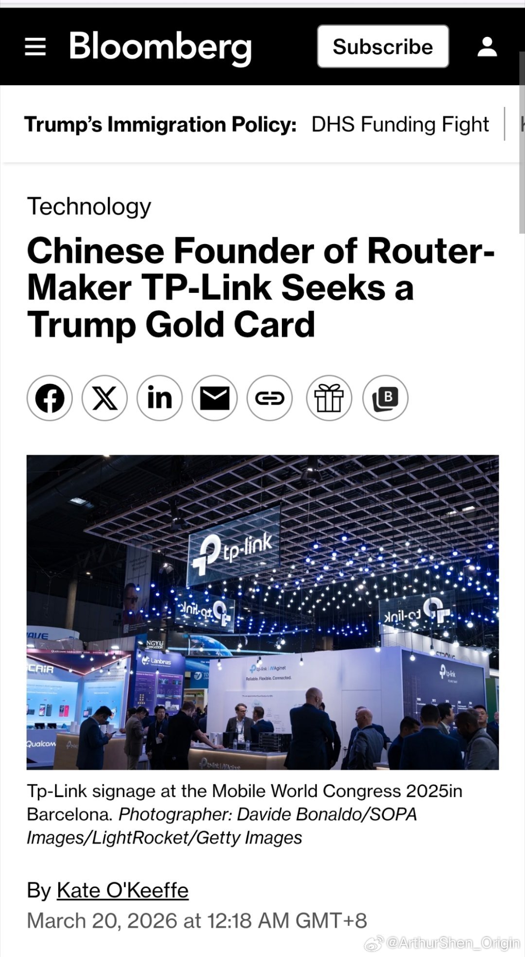 彭博社报道，TP-Link创始人兼CEO赵建军已正式递交“特朗普金卡”申请。赵建