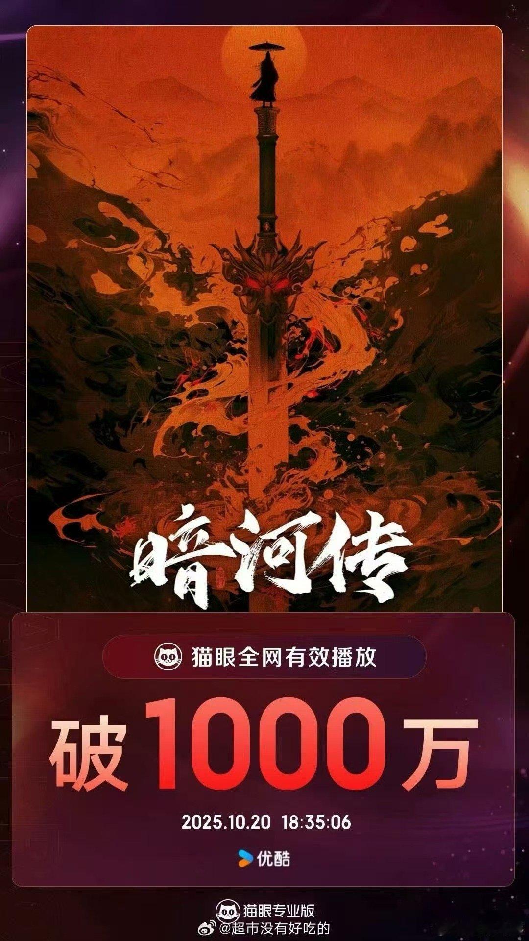 暗河传全网有效播放量破1000万暗河传开播首日播放量破1000万暗河传开播首日播