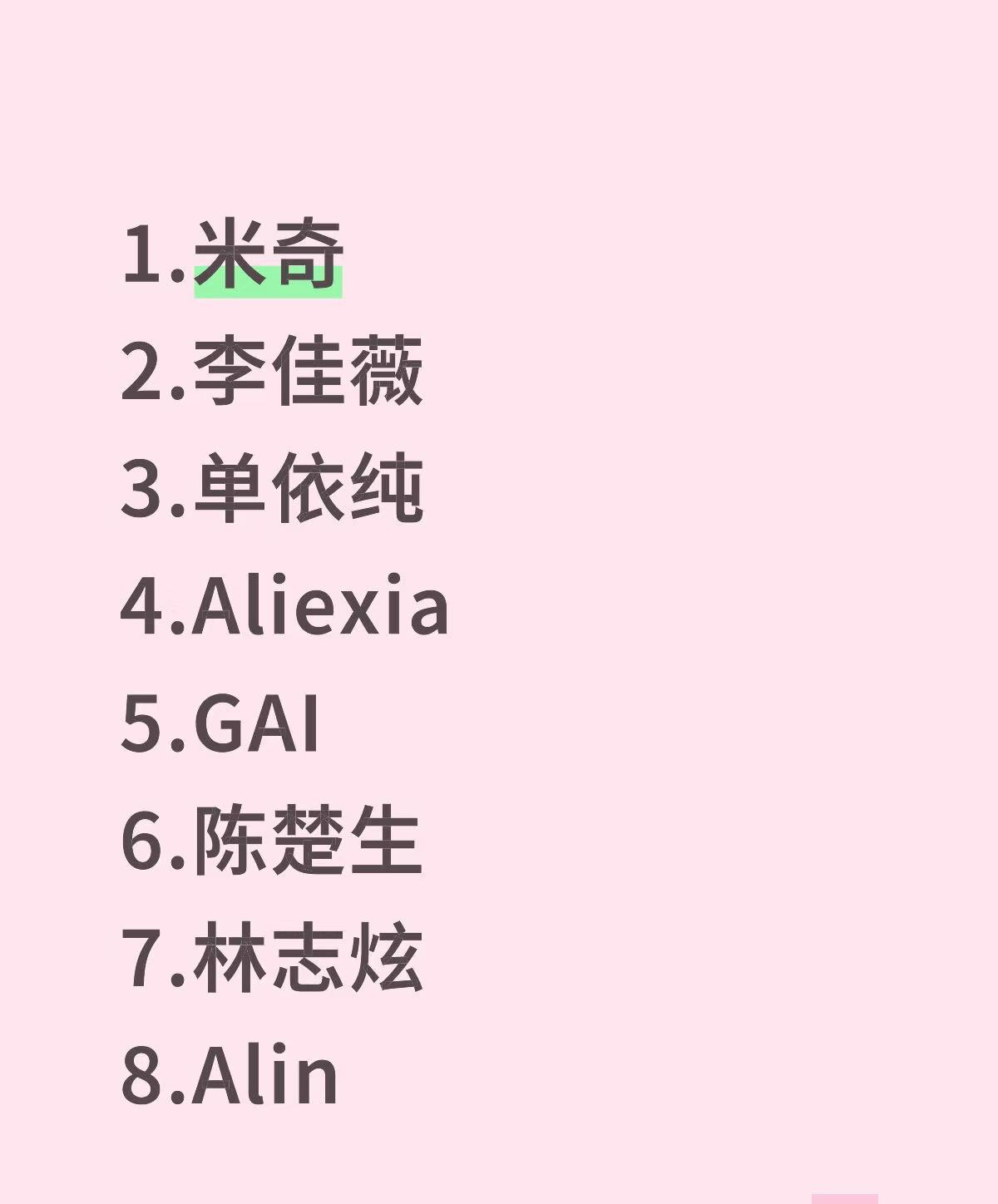 歌手第10期彩排顺序来了。米奇第一，李佳薇又是第二。陈楚生这次排第六。不知