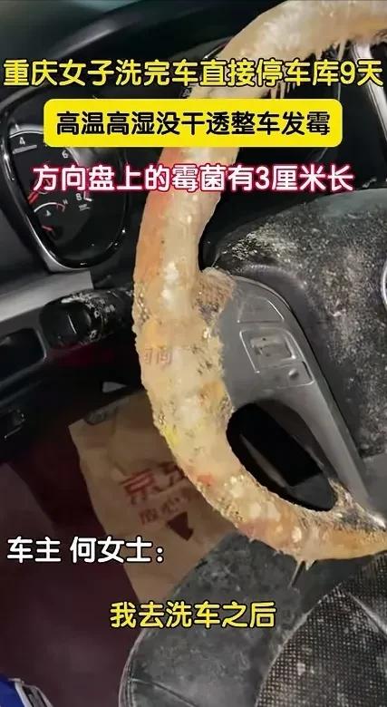 “倒大霉了！”重庆一女子洗完车后发现车子方向盘很黏手，但是又着急用车，就没在意，