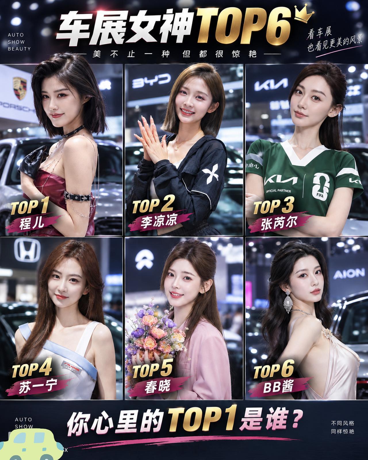 一张"车展女神TOP6"的榜单海报在车友圈刷屏，六位出镜模特的照片配着各自品牌展